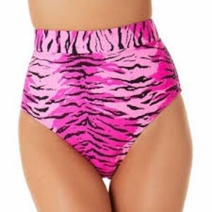 California Waves Pink Banded High-Waist Bikini Bottoms Women's Swimwear New M
